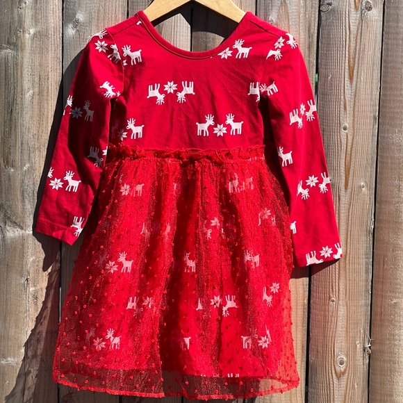 Hanna Andersson Reindeer Print Tulle Overlay Dress - Picture 6 of 9